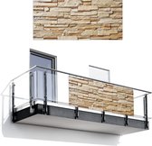 Balkonscherm 200x90 cm - Balkonposter Stenen - Beige - Bruin - Licht - Balkon scherm decoratie - Balkonschermen - Balkondoek zonnescherm