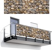 Balkonscherm 300x95 cm - Balkonposter Stenen - Beige - Grijs - Planten - Balkon scherm decoratie - Balkonschermen - Balkondoek zonnescherm
