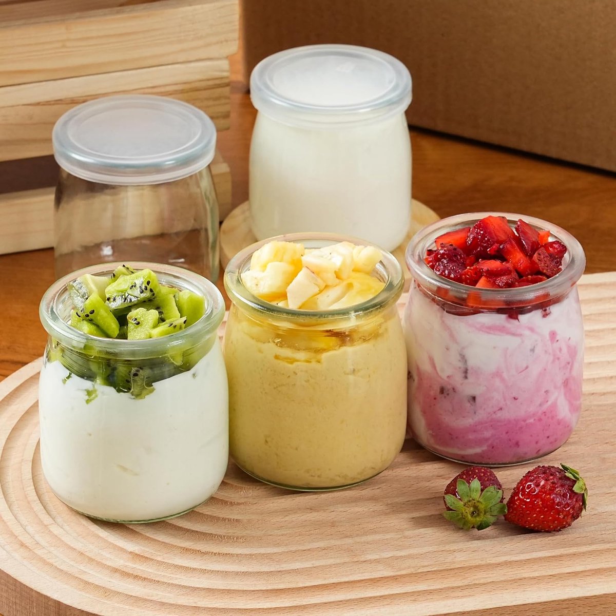 6 Stuks 200 Ml Pudding Yoghurtpotten Met Deksels, Kleine Glazen Potten Met Deksels Minibeker Kleine Glazen Flessen Met Deksels Zhenv