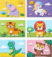 Ainy - Dieren 3D Knutselpakket kleurplaten | 6 in 1 knutselpakketten tekenen & kleuren | Montessori foam stickers knutselen voor meisjes en jongens | Creatief speelgoed voor kinderen | Set met unicorn, olifant, krokodil, tijger, uil en leeuw