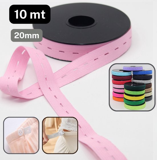 ÉLASTIQUE BOUTONNIÈRES COULEUR 10 Mètres, Largeur 20MM, Couleur ROSE CLAIR