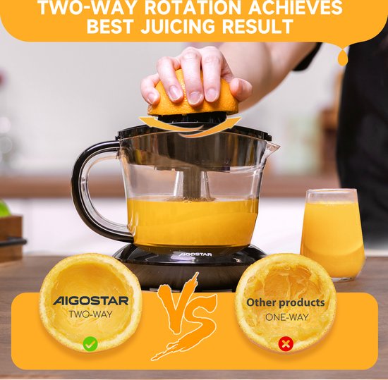 Aigostar Citruspers - Citruspers electrisch - 0.7L - 40W - Zwart -thomas van Merkloos — afbeelding 3