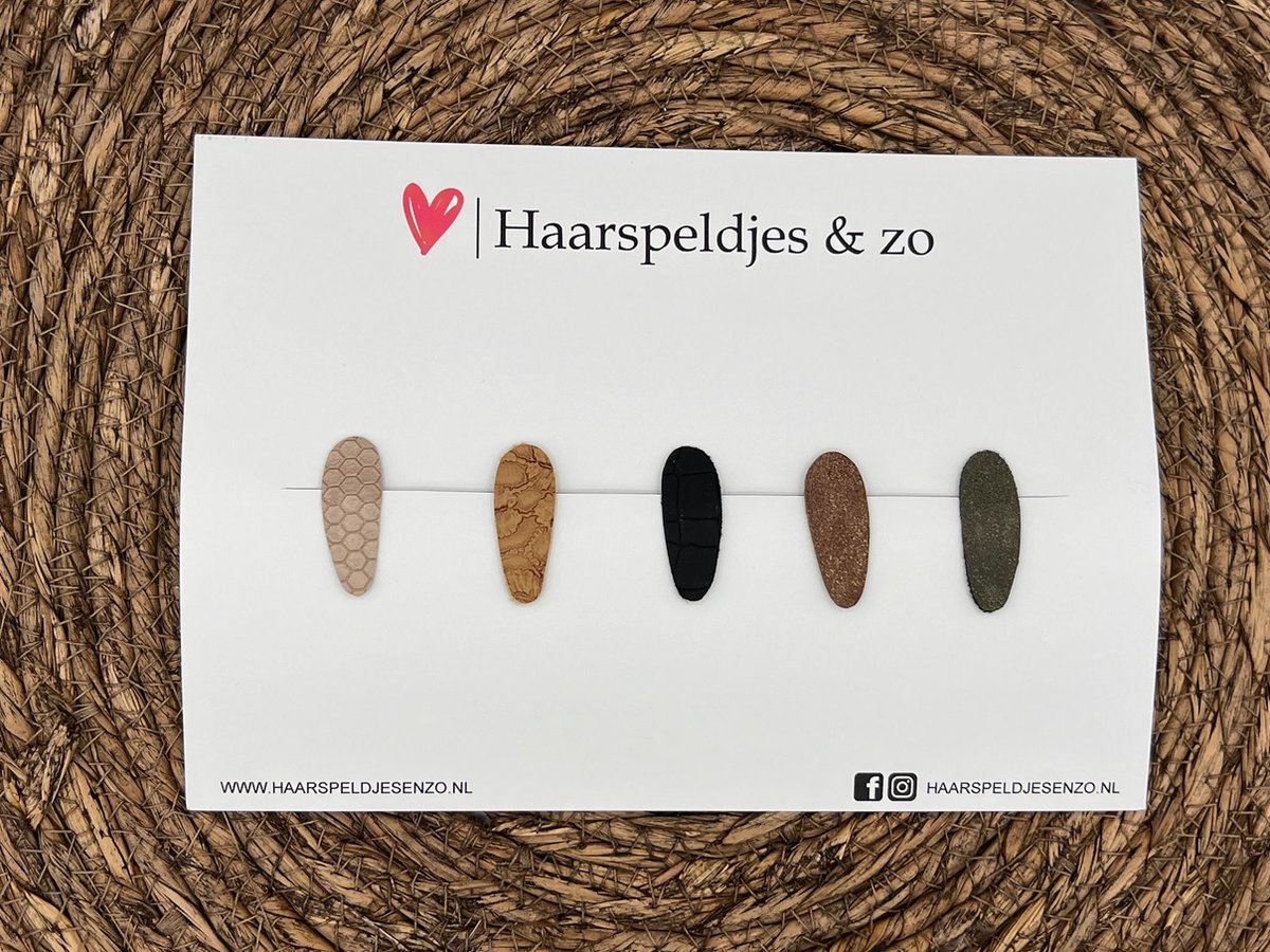 Haarspeldjes 'Lott' setje 11 - speldje met imitatieleer - 3 cm speldjes