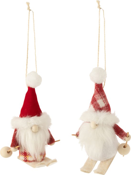 J-Line kersthanger Kabouter - textiel - rood/wit - 2 stuks