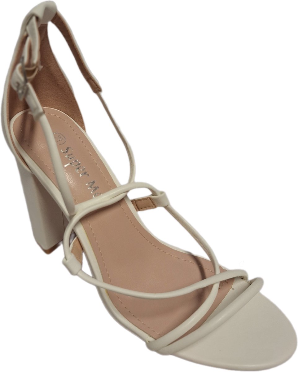 SUPER ME PUMP MET STRINGS IN WHITE- 8CM HAK-SIZE 38