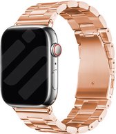 Strap-it Stalen schakel band - Geschikt voor Apple Watch bandje - Series 1/2/3/4/5/6/7/8/9/SE - Rose Gold - Metalen band met RVS vlindersluiting - RVS iWatch bandje voor maat: 38 mm 40 mm 41 mm