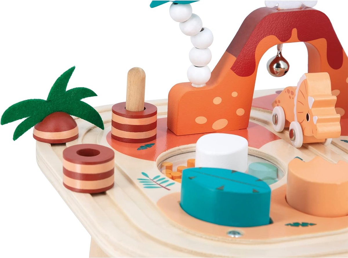 Janod - Dino tafel dinosaurus, 8 activiteiten voor de eerste leeftijd, ontwikkelt fijne motoriek en behendigheid, speelgoed van FSC-hout, vanaf 12 maanden, J05825, meerkleurig, medium