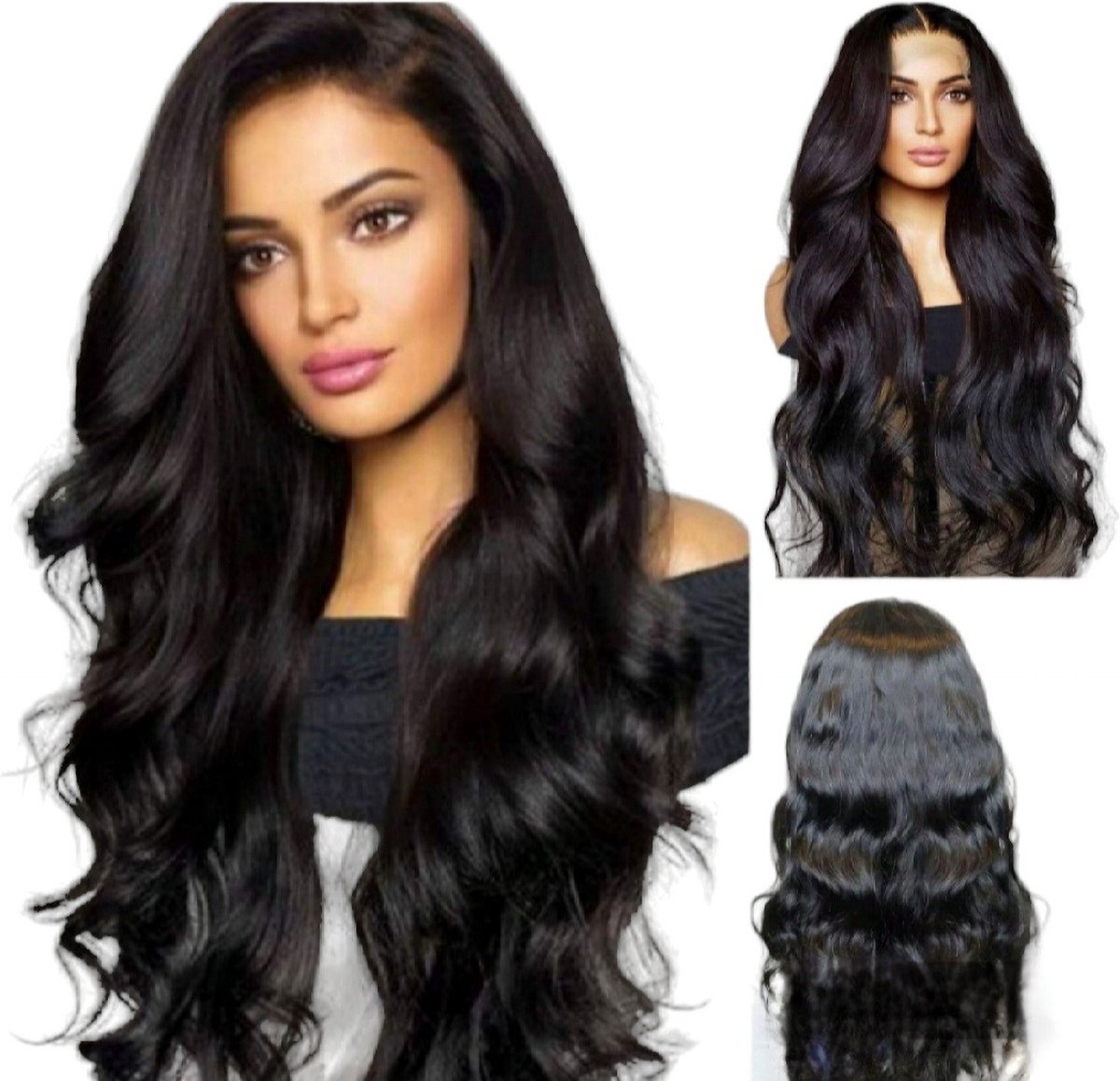 Frazimashop- Braziliaanse Remy pruiken 26 inch 65 cm golf haren Pre Geplukt pruik -kleur 1b menselijke haren -real human hair 13x4 lace front wig