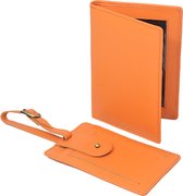 Lederen paspoorthoes en kofferlabel oranje - oranje luxe set paspoort hoesje en bagage label van leer - STUDIO Ivana van der Ende