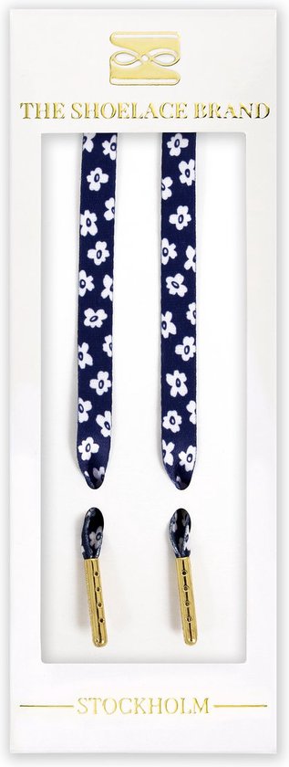 Veters plat - blauwe bloemen - 120cm veters voor wandelschoenen, werkschoenen en meer