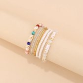 Armband - SET van 6 - Armband Dames - Polsbandjes - Armbanden - Wit - Armbanden Set - Kralen Armband Dames - Vrolijke Armbanden - Mode Accessoires - Sieraden Dames