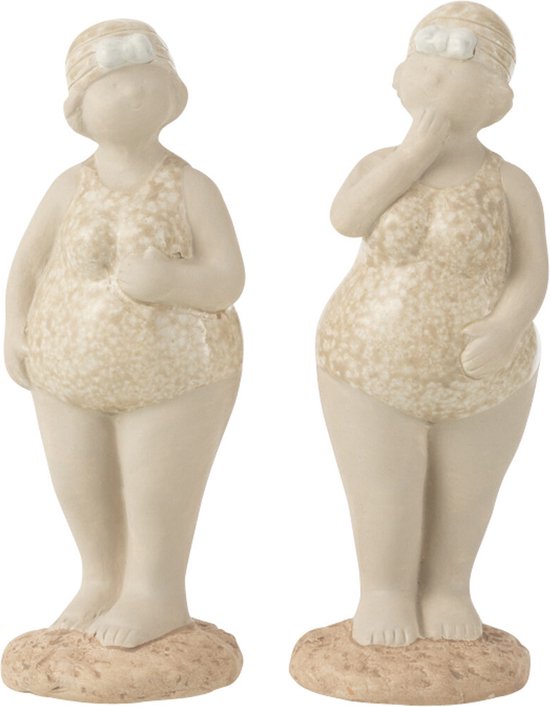 J-Line figuur Vrouw Badpak Staand - keramiek - beige - small - 2 stuks