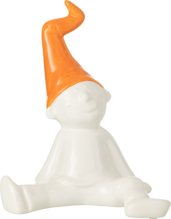 J-Line figuur Kabouter Zittend - keramiek - wit/oranje - large