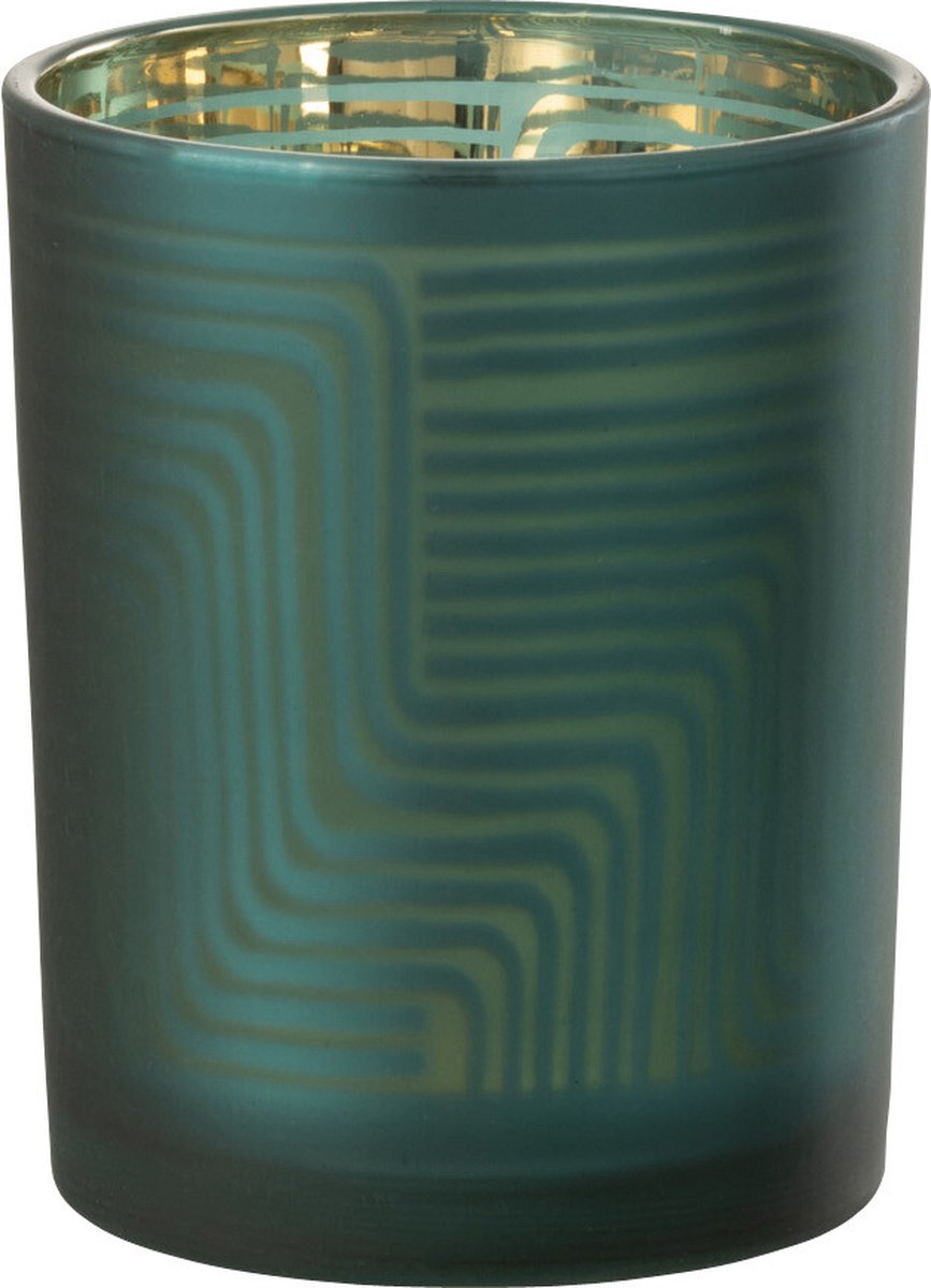 J-Line windlicht Zigzag - glas - groen - medium - 2 stuks