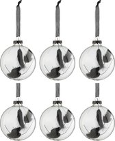 J-Line Doos Van 6 Kerstballen Rond Gedroogde Hazenstaart Zwart Glas Transparant Small