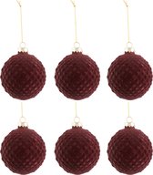 J-Line Kerstballen - fluweel & glas - bordeaux - small - doos van 6 stuks - kerstboomversiering