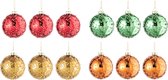 J-Line Doos Van 12 Kerstballen 3+3+3+3 Pareltjes Glas Goud/Rood/Oranje/Groen Small
