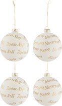 J-Line Kerstballen - glas - wit/goud - 4 stuks