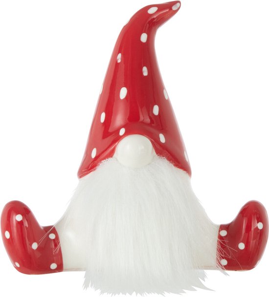 J-Line Kerstman zittend - keramiek - rood/wit - small