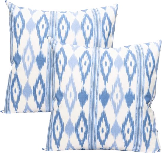 Bankkussenhoezen - Mediterraan design, levendige kleuren, Ikat-patroon - decoratieve kussenhoezen boho, casual en modern - kussenhoezen 40x60 cm - lichtblauw, set van 2
