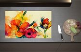 Inductieplaat Beschermer - Abstracte Bloemen in Verschillende Kleuren van Waterverf - 85x51 cm - 2 mm Dik - Inductie Beschermer - Bescherming Inductiekookplaat - Kookplaat Beschermer van Wit Vinyl