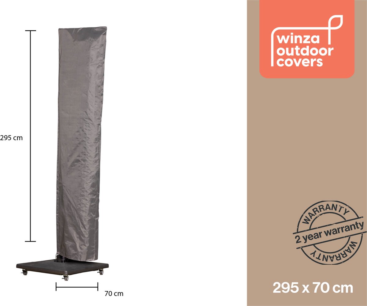 Winza Outdoor Covers Premium - beschermhoes parasol XXL - Afmeting : 295x70 cm - Parasolhoes voor grote parasol - Extra hoog - kleurvast met rits en opzetstok - 2 jaar garantie - Horeca parasol Antraciet