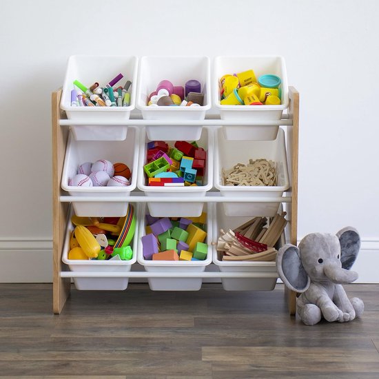MAMIZO Kinderrek, 5 planken, speelgoedkast, Montessori-plank, boekenplank voor kinderen, voor kleuterschool, speelkamer, met 2 planken, 3 vakken, 94 x 62 x 34 cm, wit