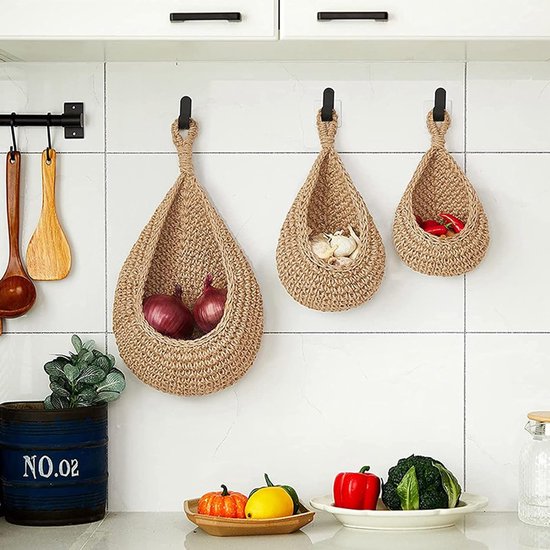 Hangmand voor fruit, groente, fruitmanden om op te hangen, fruit- en groentemand om aan de muur op te hangen, fruitmand voor wandopslag