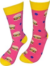 Verjaardags cadeau - Hamburger sokken - vrolijke sokken - valentijns cadeau - grappige sokken - leuke dames en heren sokken - moederdag - vaderdag - Kerstcadeau - Socks waar je Happy van wordt - Maat 37-44