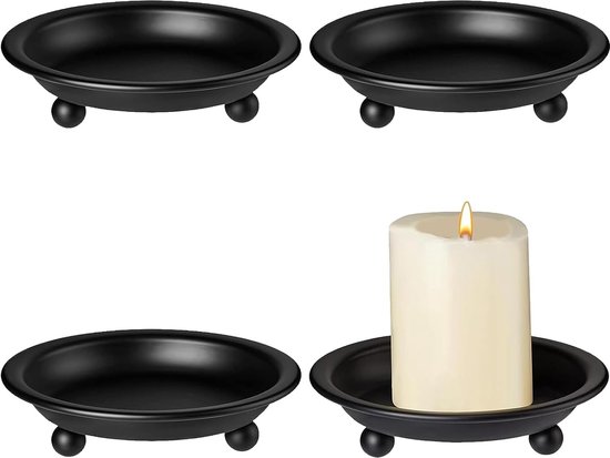 Metalen kaarsenbord, kaarsenbord zwart (diameter 10 cm), kaarsenonderzetter voor bruiloft wierookkegels, spa gebedshuisfeest, adventskrans, kersttafeldecoratie - zwart
