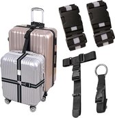 4 stuks kofferriemen, kofferband, verstelbare antislip bagageband, lange kofferbanden, bagageband, kofferband, riem met identificatie (zwart-wit)