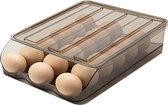 Eiercontainer voor koelkast Automatische rol-eierhouder voor koelkast, eieropbergdoos met deksel, kippenei-opbergbak voor huishoudelijk gebruik (1 laag)