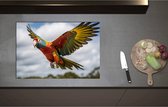Inductieplaat Beschermer - Ara papegaai vliegt rond over bomen heen - 75x51 cm - 2 mm Dik - Inductie Beschermer - Bescherming Inductiekookplaat - Kookplaat Beschermer van Wit Vinyl