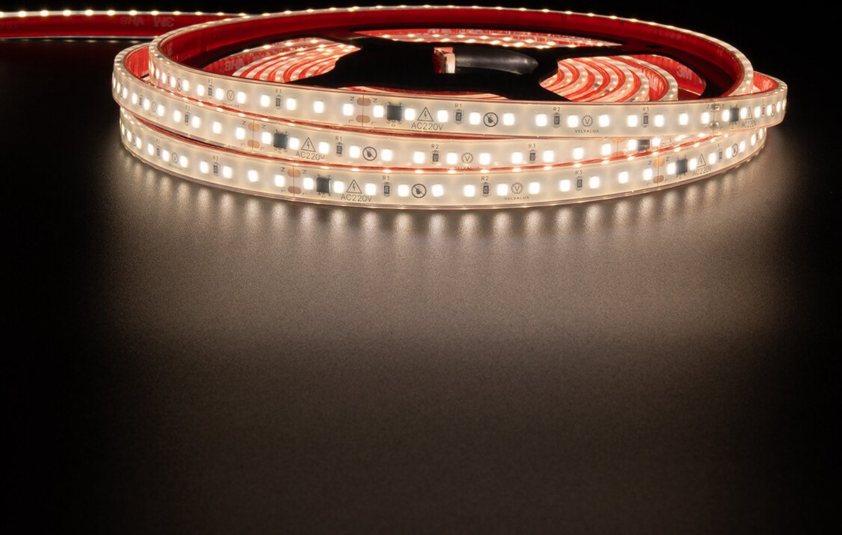 LED Strip - Velvalux - 5 Meter - Natuurlijk Wit 4000K - Dimbaar - Waterdicht IP67 - 9600 Lumen - 600 LEDs - Directe Aansluiting op Netstroom - Werkt zonder Driver