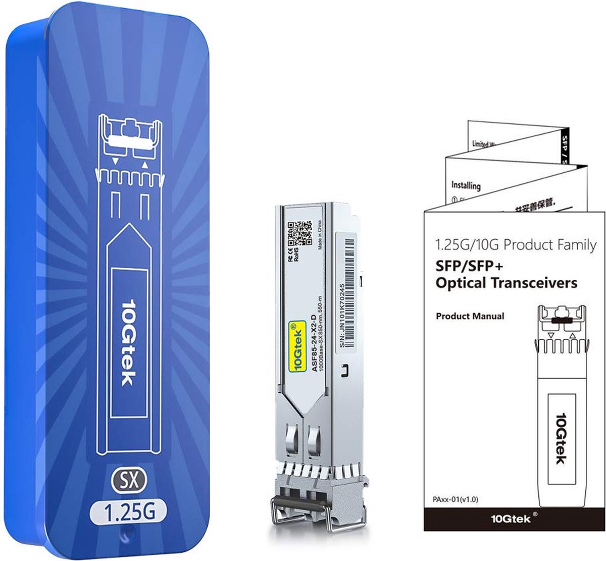 10gtek MORE VIEWS 1-25G SFP 1000Base-SX- 850nm- 550-meter SFPSFP-GE-S 1.25G SFP 1000Base-SX, 850nm, 550-meter SFP | SFP-GE-S Compatible for CSC