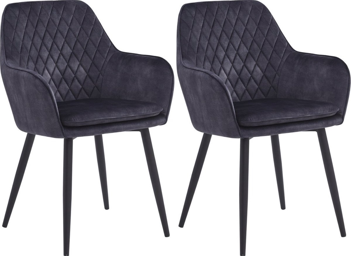 Colenis Laura Eetkamerstoel - Set Van 2 - Grijs - Adoré Velvet - Design - Industrieel - Met armleuning Antraciet;Adoré Velvet
