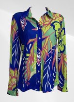 Angelle Milan - Blouse décontractée - Blauw à fleurs - Tissu de voyage - Taille XL - Disponible en 5 tailles
