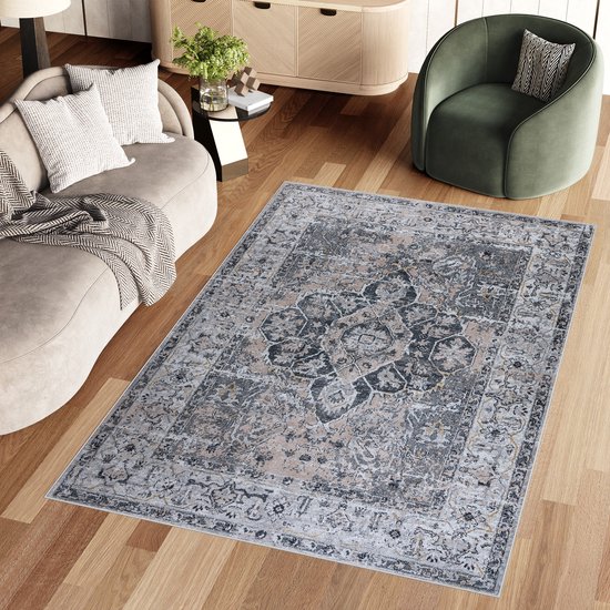 Tapiso Colorado Vloerkleed Grijs Woonkamer Kleed Modern Perzisch Oosters Rug Tapijt Maat - 120 x 170 cm