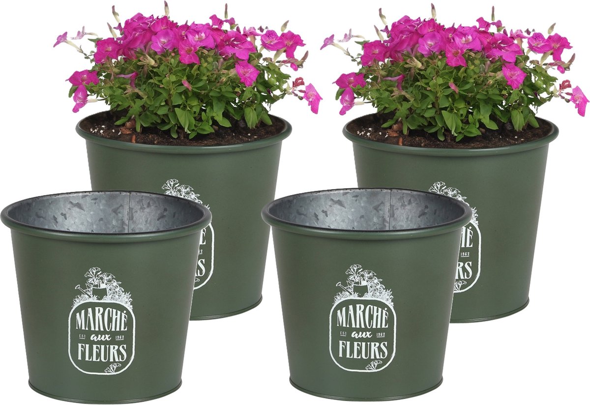 Goedkoopste Sunnydays /plantenpot/bloempot - 4x - zink - legergroen - D19 x H16 cm