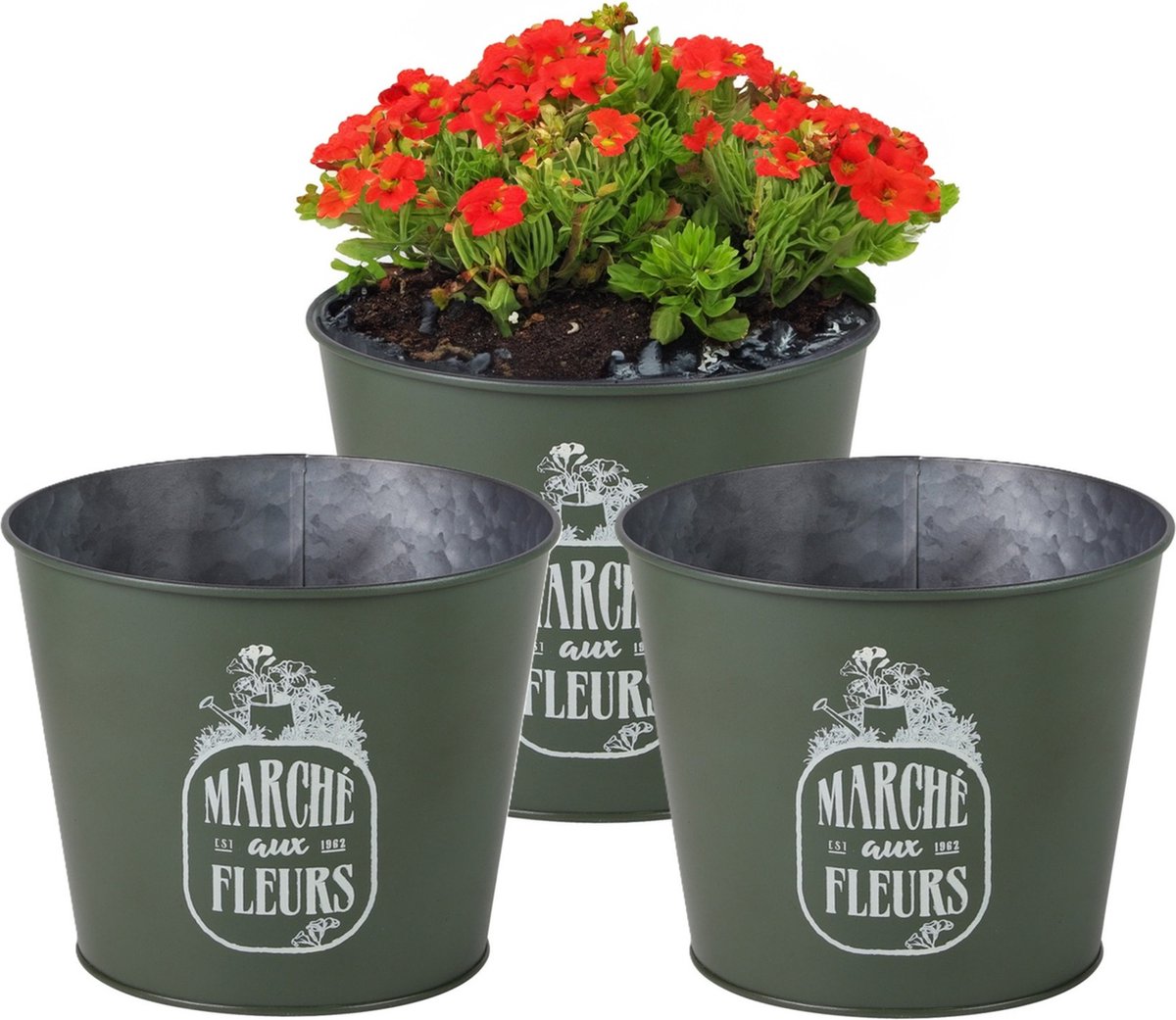 Goedkoopste Sunnydays /plantenpot/bloempot - 3x - zink - legergroen - D17 x H14 cm