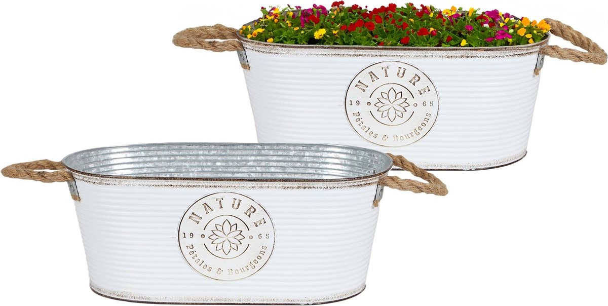 Goedkoopste Sunnydays Teil/plantenpot/bloempot - 2x - zink - ivoorwit - L35 x D19 x H14 cm