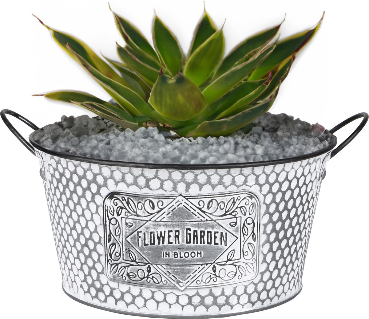 Goedkoopste Sunnydays Teil/plantenpot/bloempot - zink - zilver - D25.5 x H12 cm