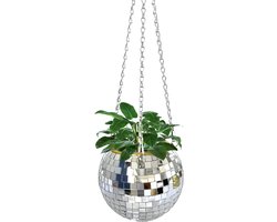 COZELLA® Discobal Bloempot 15 cm – Hangende Plantenpot Binnen – Glitter Hangpot – Zilver