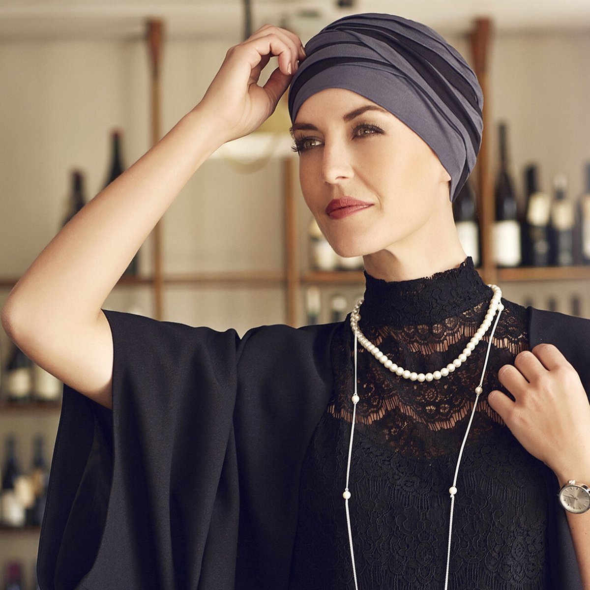 Christine Headwear - Shanti Turban - Mixed Col - Blue Black - Bamboo - Chemo Mutsje / Sjaaltje