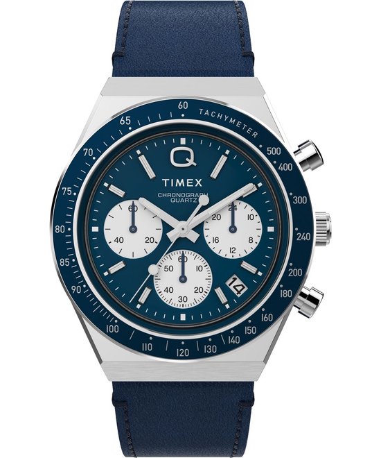 Timex Q Diver Chrono TW2W51700 Horloge - Leer - Blauw - Ø 40 mm
