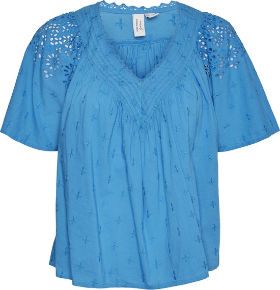 Vero Moda T-shirt Vmkaffa S/s V-neck Top Wvn Btq 10309014 Ibiza Blue Femme Taille - L