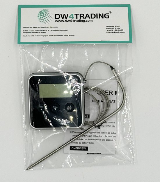 DW4Trading Universele Digitale Oven Vlees Thermometer met Losse Sensor - Zwart - DW4Trading