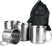 Set de 4 tasses en acier inoxydable pour le camping, portables, 304 tasses en acier inoxydable, pliables, tasse à café thermo avec poignée pliante, 660 ml/500 ml/330 ml/200 ml