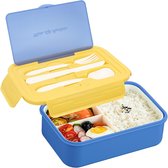 Bastix - Bento Box Lunchbox voor volwassenen met vakken met bestek voor picknick, school, werk (blauw)