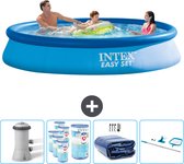 Intex Rond Opblaasbaar Easy Set Zwembad - 366 x 76 cm - Blauw - Inclusief Pomp Filters - Solarzeil - Schoonmaakset